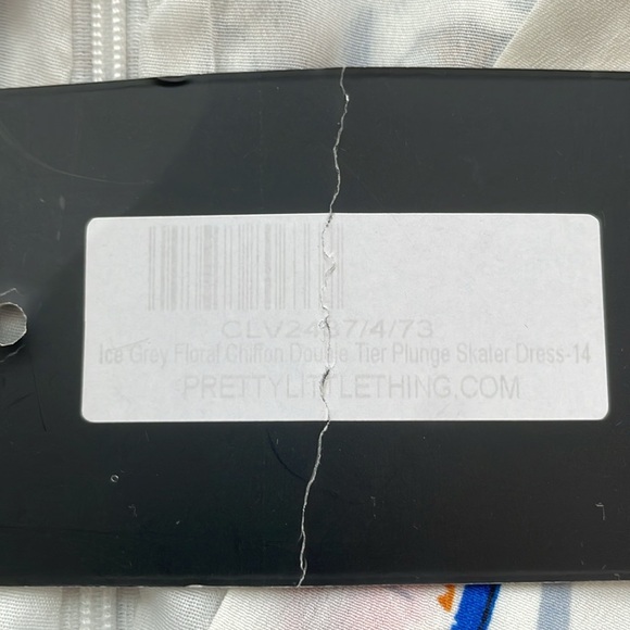 PLT Ice Grey Floral Chiffon Double Tier Plunge Skater Dress. US Size 10. NWT - Picture 14 of 16